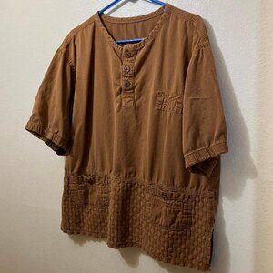 Unbranded Women's Brown Pocket Accent Boho Short Sleeve Shirt Size L/XL